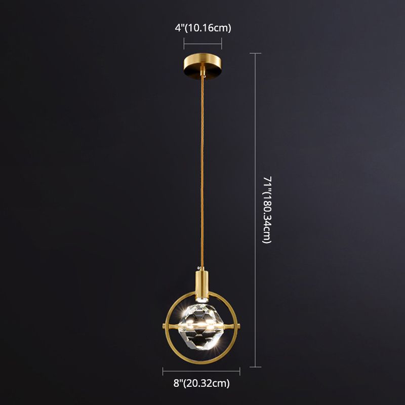 Crystal Block Mini Pendant Lighting Simplicity Brass LED Hanging Light for Bedroom