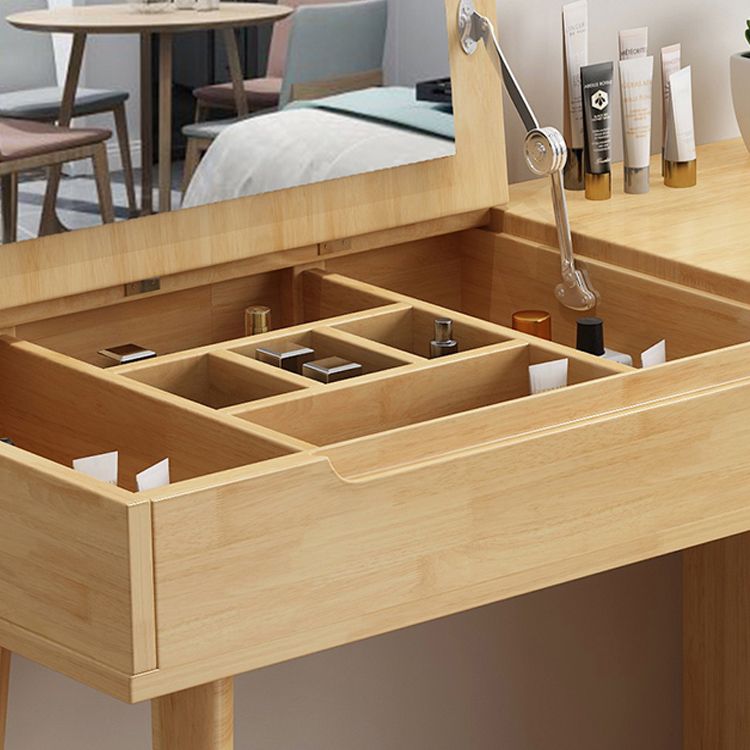 Scandinavian Wood Vanity Set Flip-Top Makeup Dressing Table with 4 Drawers
