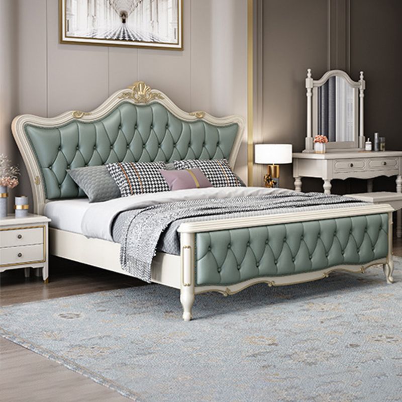 84.65 inch Wide Glam Bed Frame Rubberwood Solid Color Standard Bed with Headboard