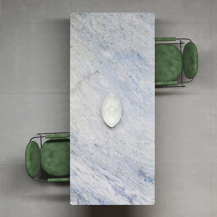 Contemporary Rectangle Blue Marble Dining Table with Double Pedestal