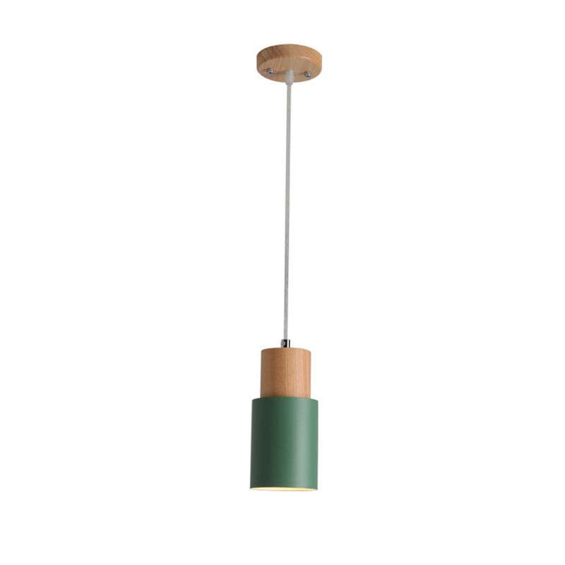 Macaron minimaliste moderne Lampe suspendue en bois de la lampe cylindrique avec une teinte en aluminium