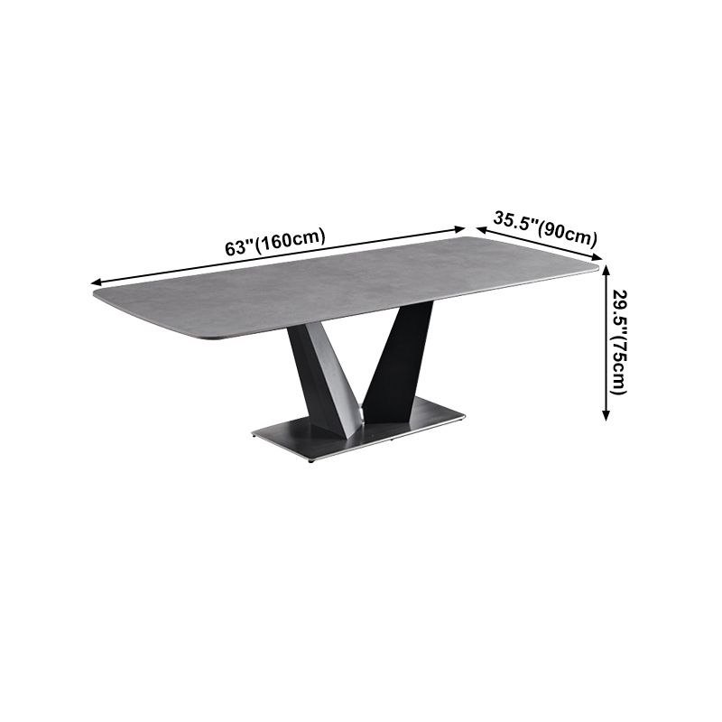 Contemporary Pedestal Dinner Table Stone Dining Table Rectangle for Home