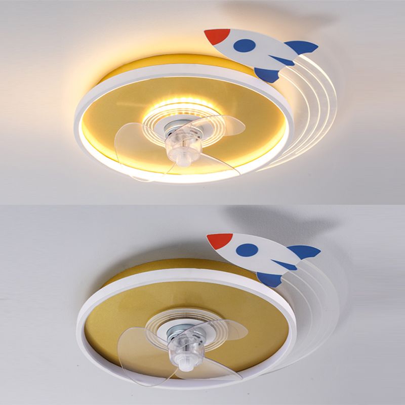 Lámpara de ventilador LED LED de dibujos animados de techo semi de techo de semi descarga para niños