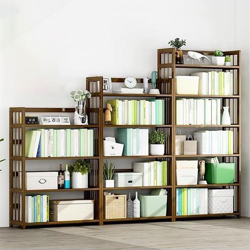 Standard Bamboo Shelf Bookcase Contemporary Brown Open Bookcase