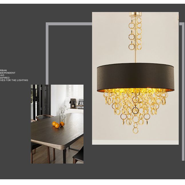 Simplicity Circular Chandelier Light Fixture Metal Living Room Ceiling Pendant Light in Black