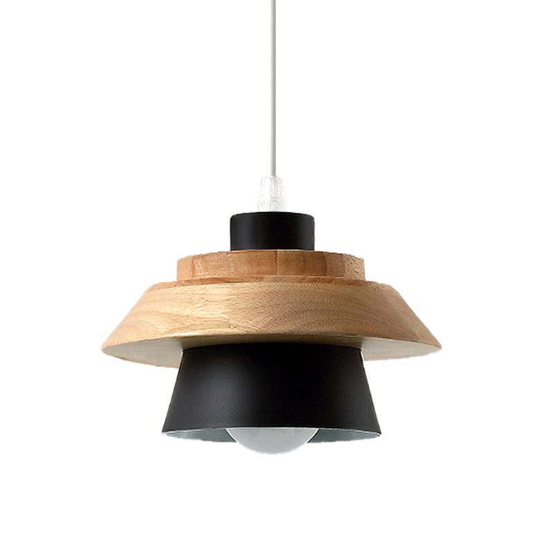 Macaron Style Mushroom Pendant Light Metal Wood 1 Light Hanging Light for Restaurant
