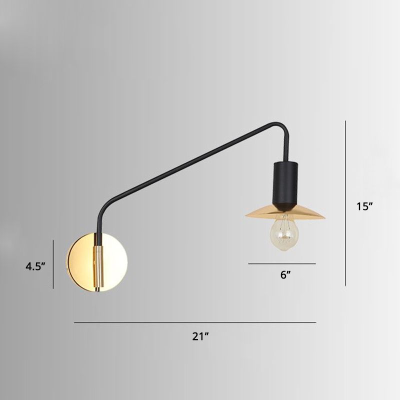 Metal Swing Arm Sconce Lamp Industrial Style Single Living Room Reading Light with Saucer Lampshade