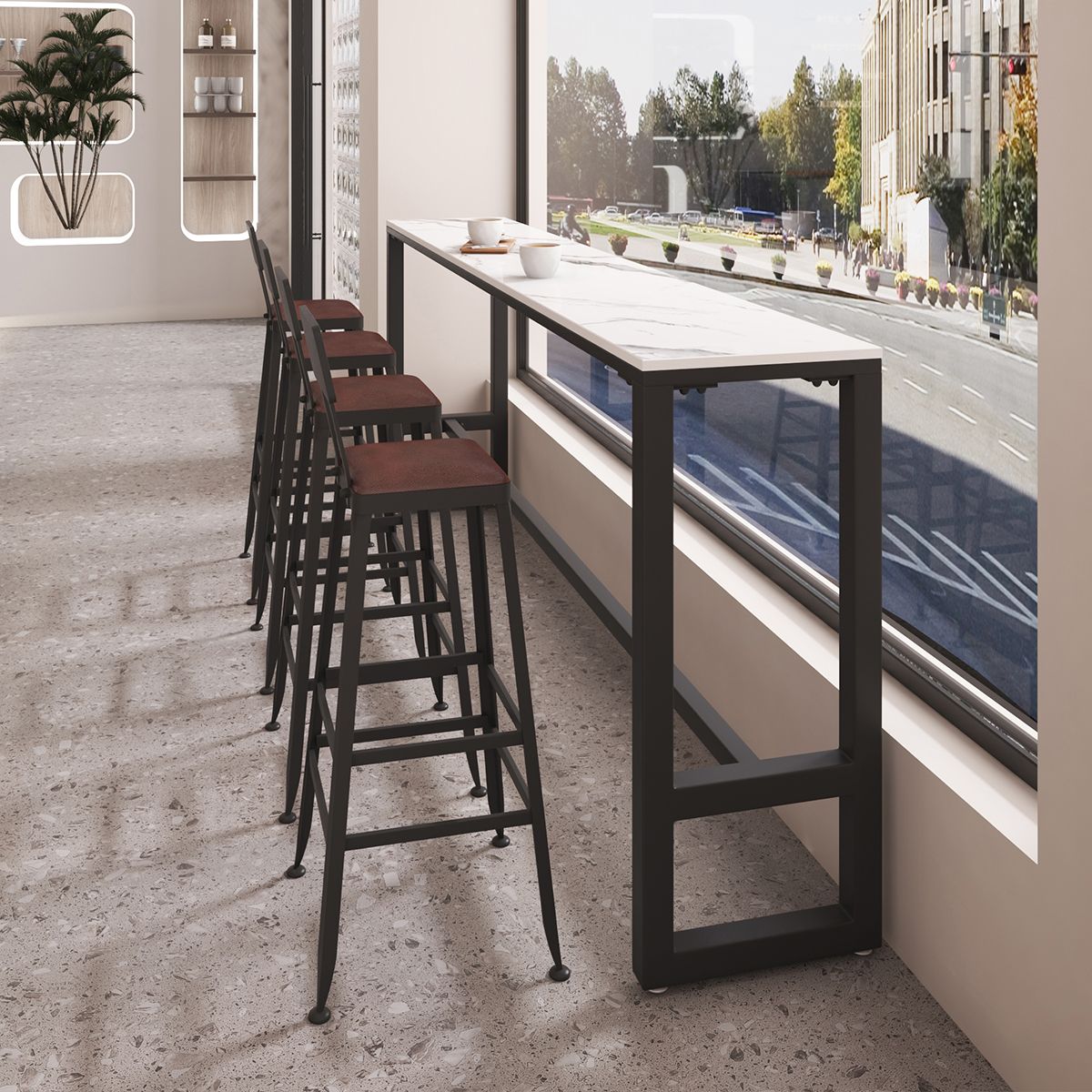 Modern Sintered Stone Bistro Bar Table Rectangle Metal Base Bar Table with Footrest