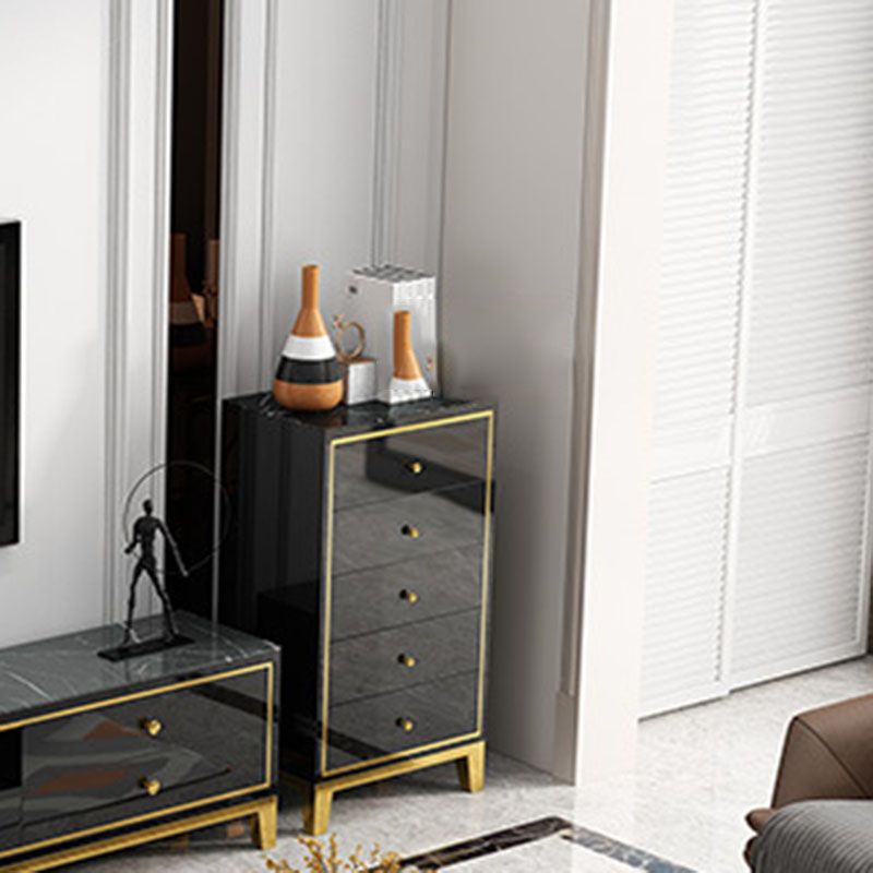 Bedroom Glam Wooden Storage Chest Vertical Chest with Drawers