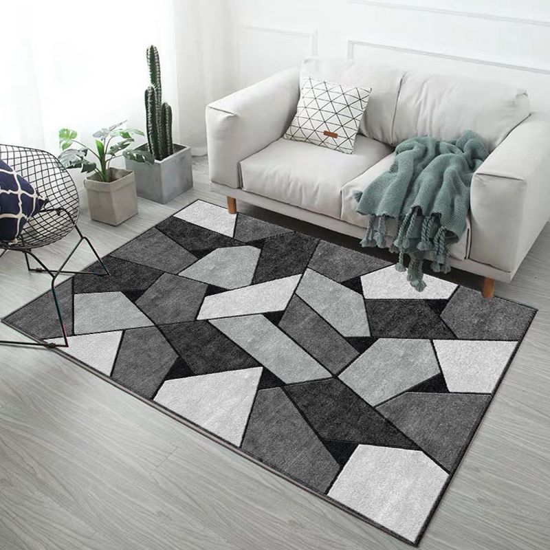 Color Mixed Home Decoration Carpet Simple Geometric Splicing Printed Area Rug Polyester with Non-Slip Backing Rug