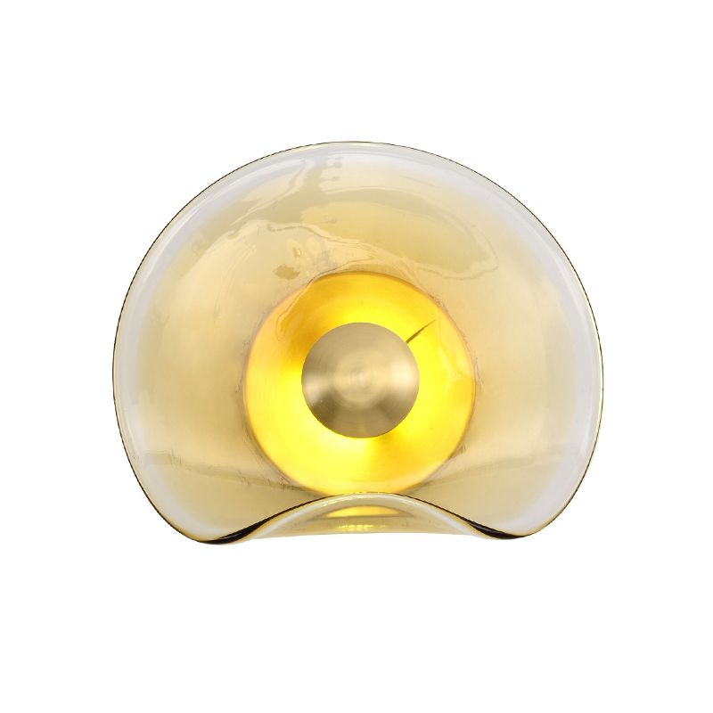 Tan Glass Bend Panel Sconce Light Fixture Post-Modern LED Wall Mounted Lamp in Brass