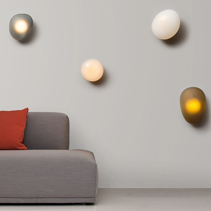 Nordic Style Iron Wall Light Cobblestone Shape Wall Lamp with Glass Shade for Bedroom