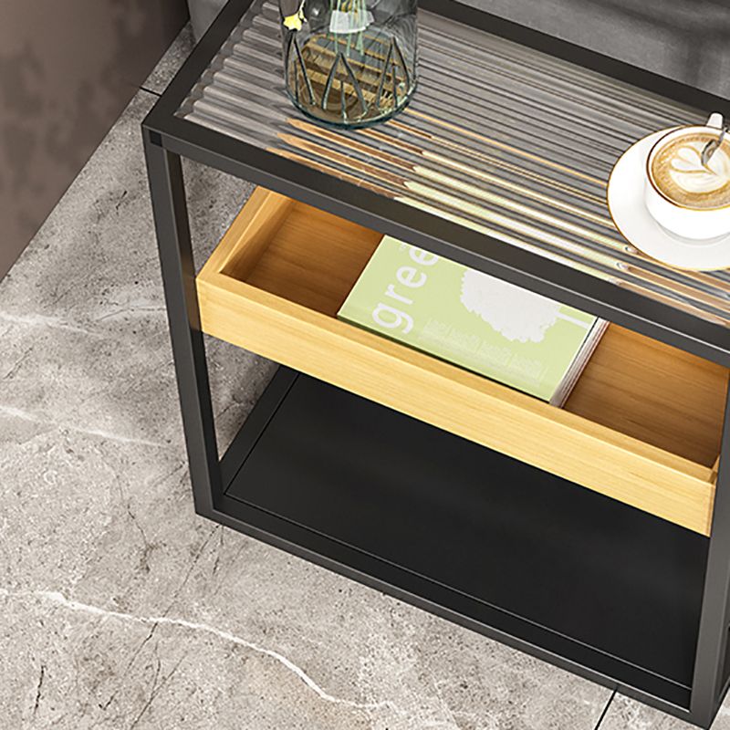 Glass Top Sofa Side Accent Table 21.25" High Frame End Table with Shelves
