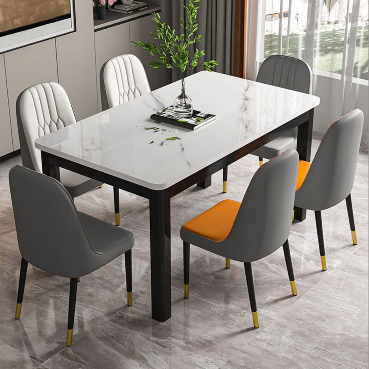Modern Rectangular Glass Top Dining Table with White and Black 4 Foot