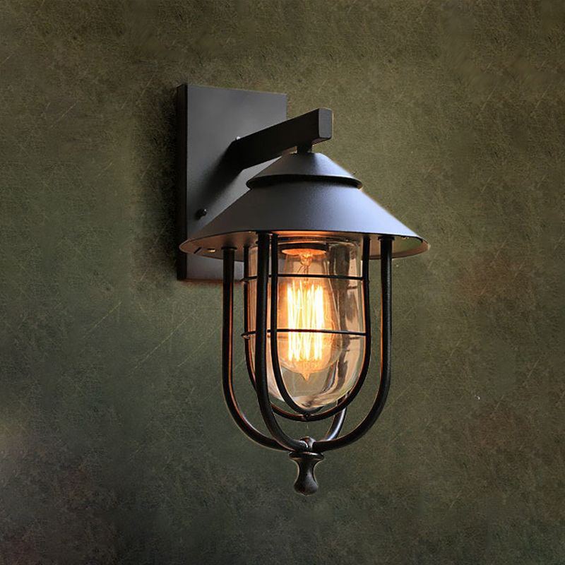 Semplice illuminazione a parete in stile industriale in vetro sconce in nero