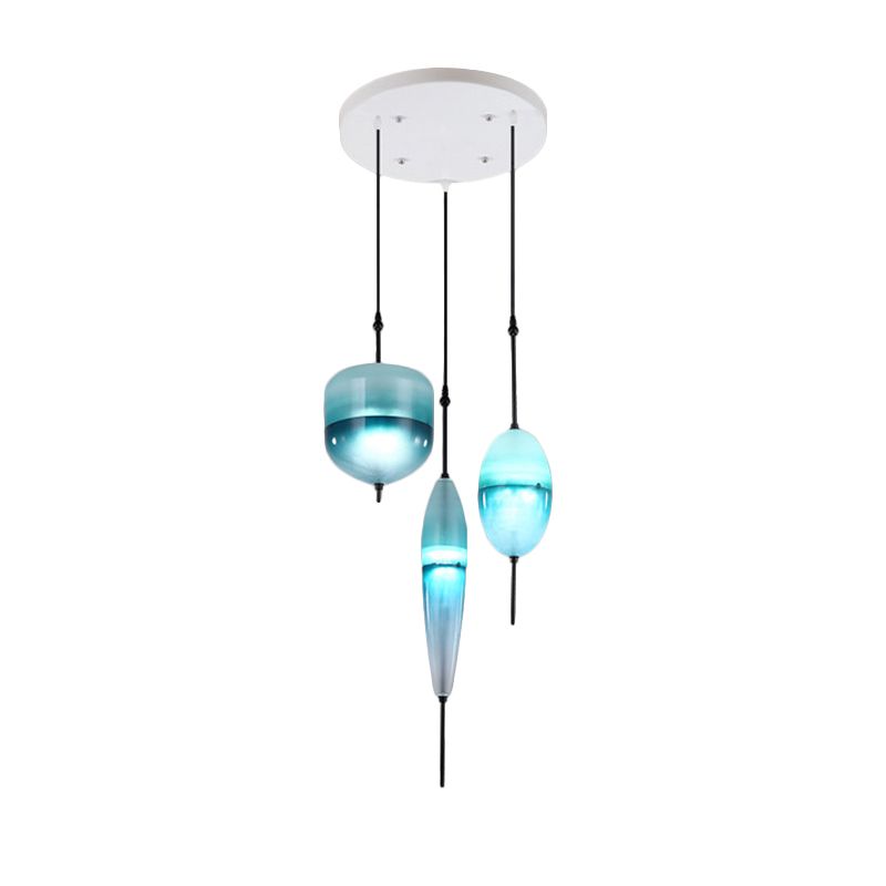 Modernist Teardrop Cluster Pendant Glass 3 Lights Living Room Hanging Light Fixture in Blue