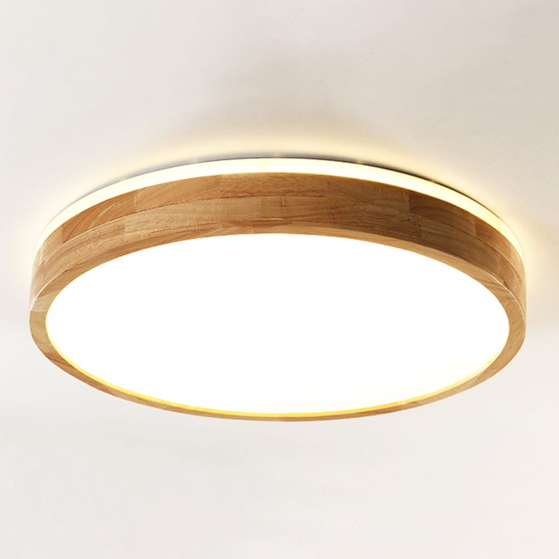 Plafonnier LED circulaire couleur rondin, plafonnier en bois de Style concis moderne avec abat-jour en acrylique