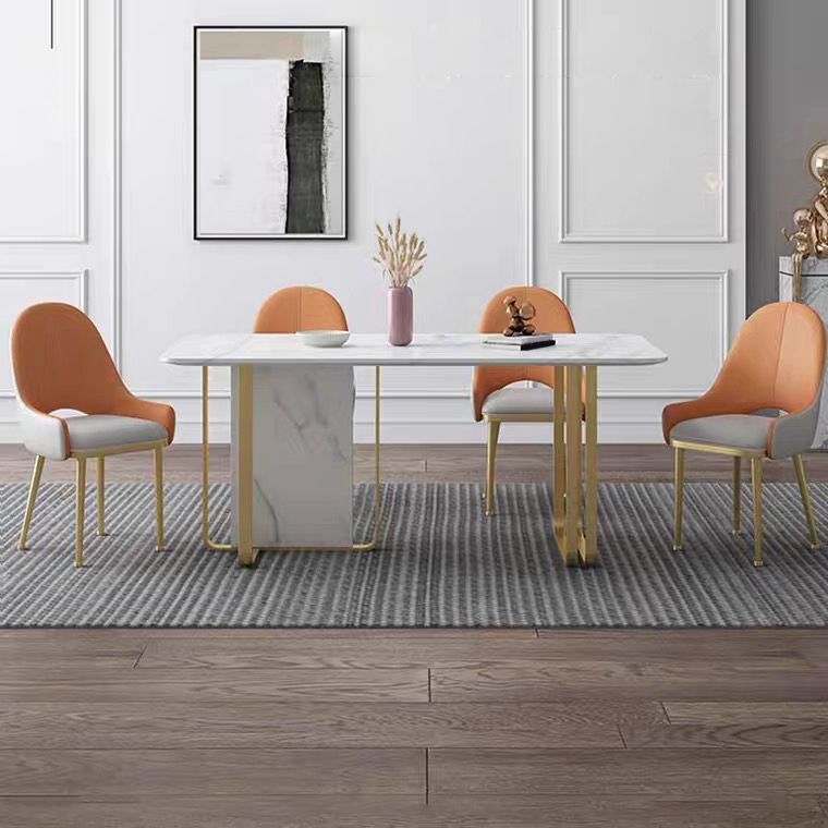 Stone Dining Site Table Traditional Luxury Rectangle Table with Double Pedestal