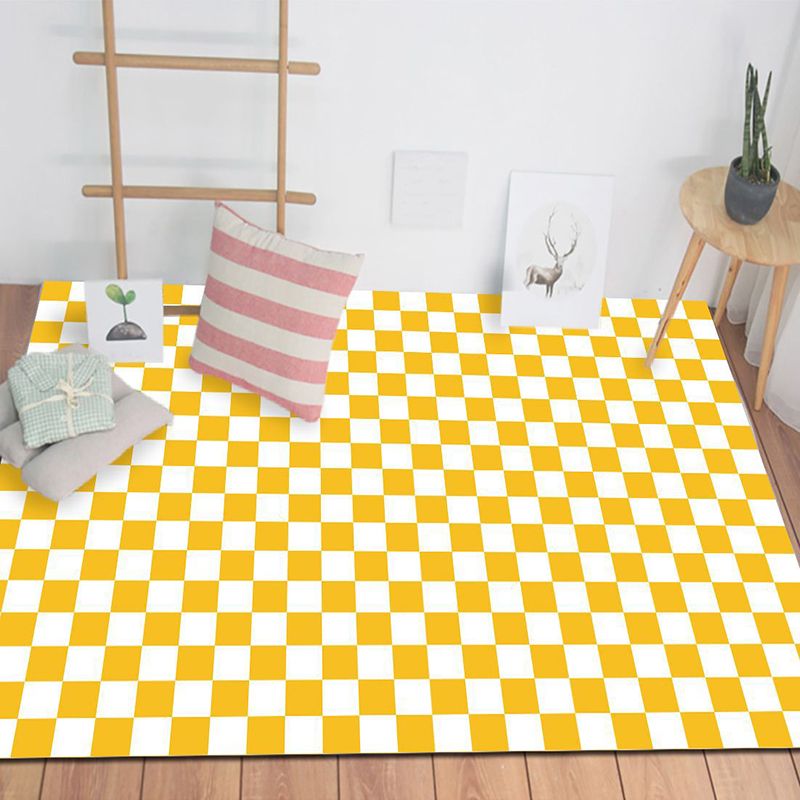 White Modern Rug Polyester Simple Plaid Pattern Rug Non-Slip Backing Rug for Living Room