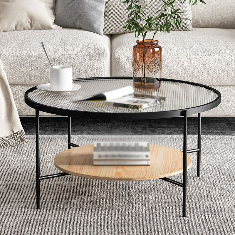 Round with Wood Accents Coffee Table Nordic Clear Glass Top Cocktail Table