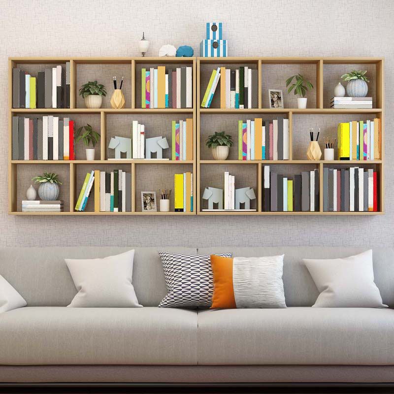 6"/8" W Modern Wooden Bookcase Wall-mounted Bookshelf with Shelves