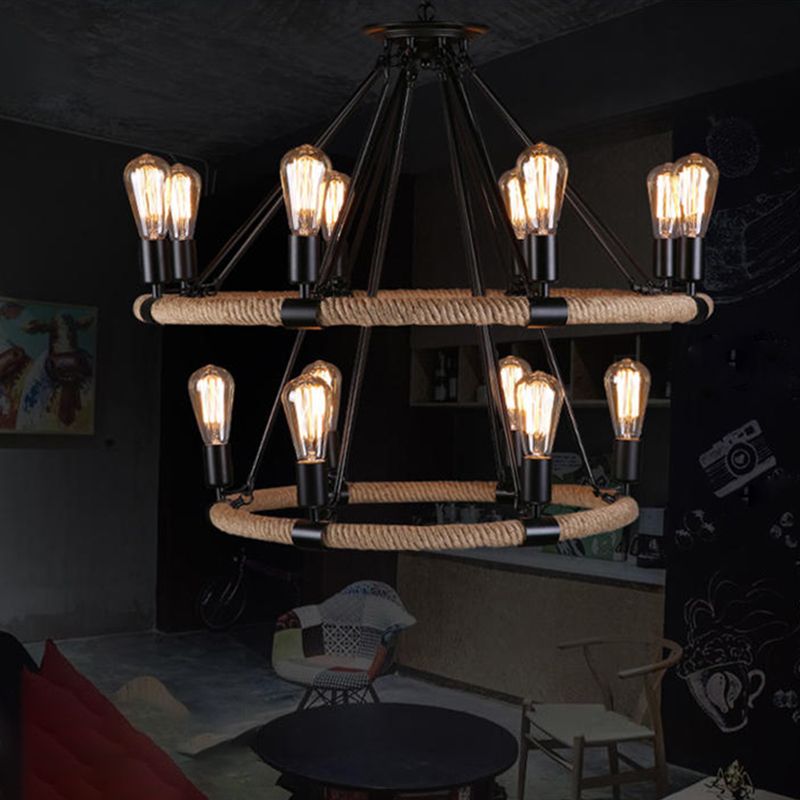 Black Antique Hanging Fixture Circle Wrought Iron Chandelier Pendant Lights