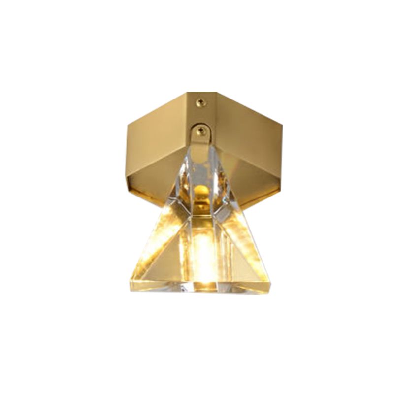 Triangle Faceted Crystal Flush Mount Lighting Minimalist LED Brass Finish Ceiling Light Fixture