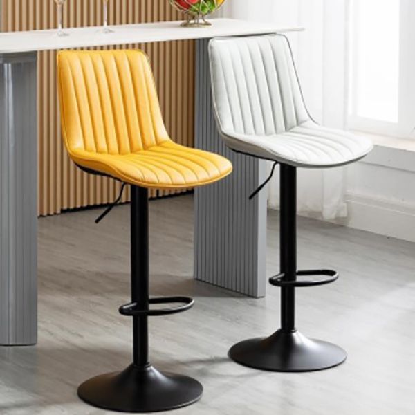 Scandinavian Metal Stool Adjustable Low Back Faux Leather Barstools in Matte Finish