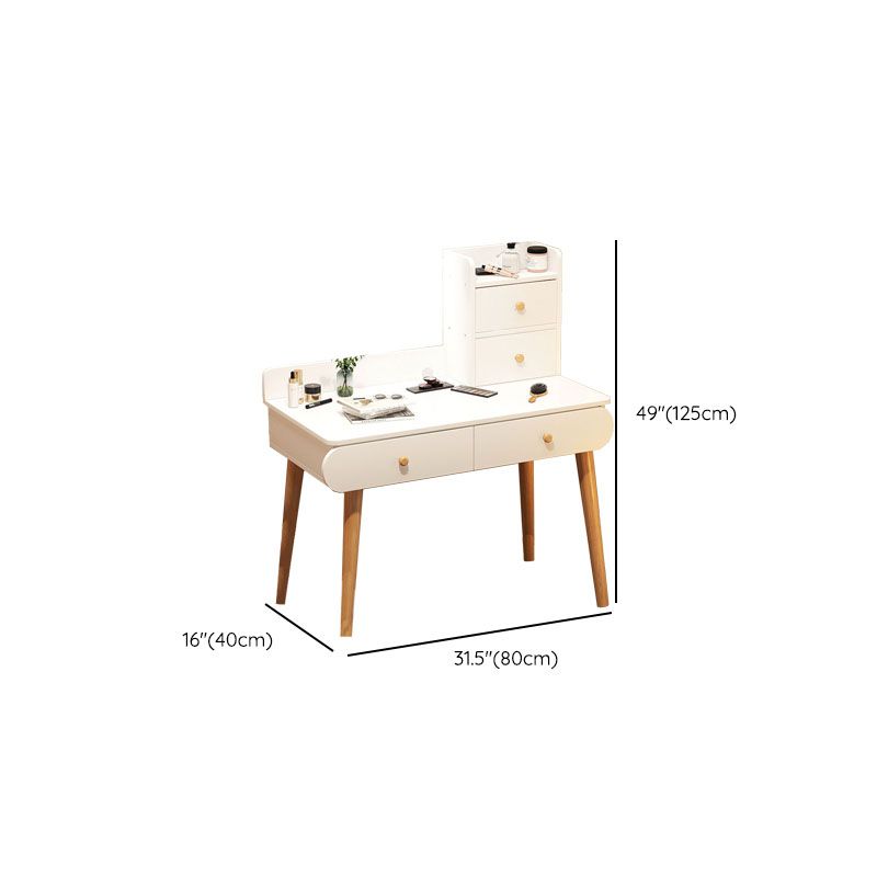 Contemporary White Vanity Dressing Table with Mirror in Solid Wood