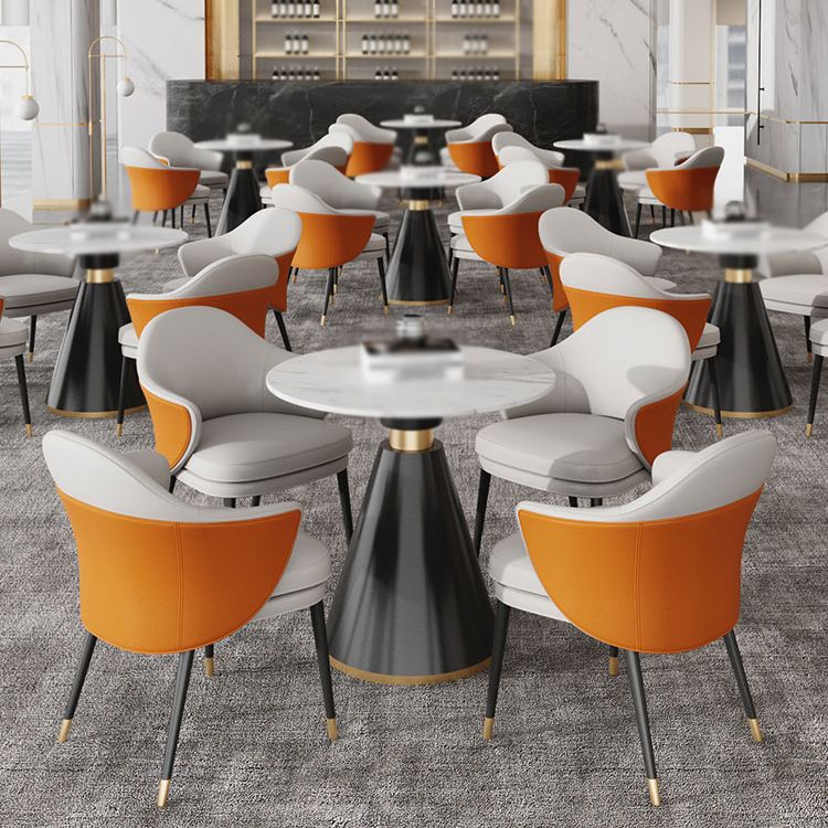 Contemporary 1/4/5 Pieces Dining Set Round Dining Room Table Set with Leather Chairs