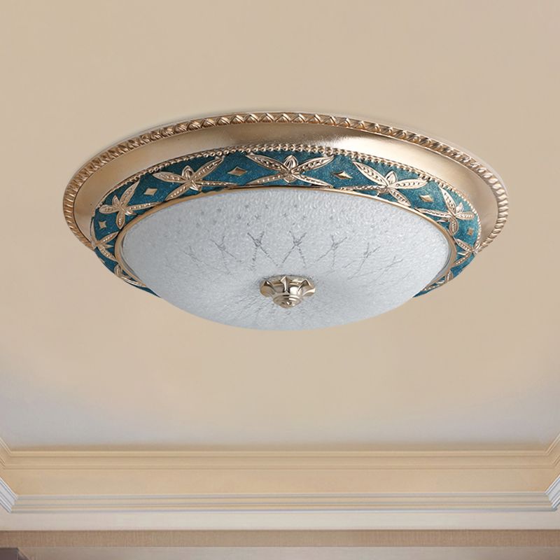 Bowl Shade Foyer Soffitto Illuminazione Vintage Opal Glass Sky Blue / Green LED Flush Montato Light Fixture, 14 "/16" W