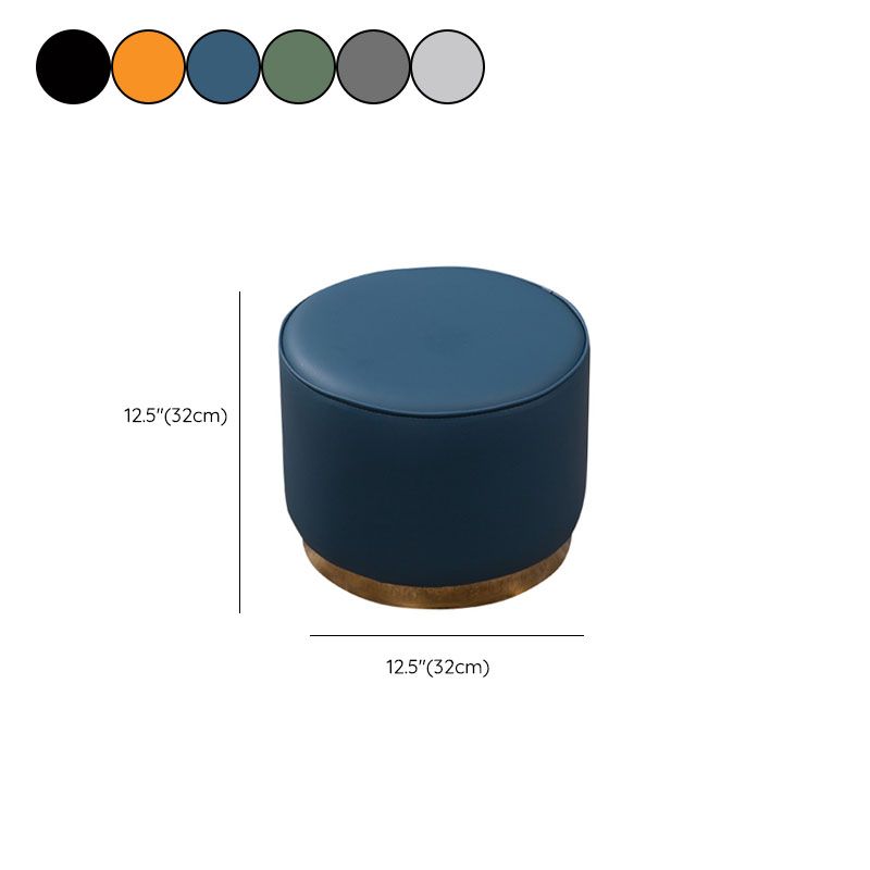 Glam Round Shape Ottoman Genuine Leather Upholstered Standard