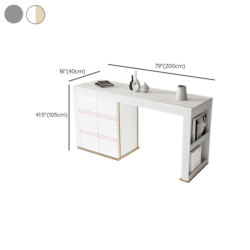 Stone Top Bar Stool Table Glam Style Rectangle Pub Table with Storage