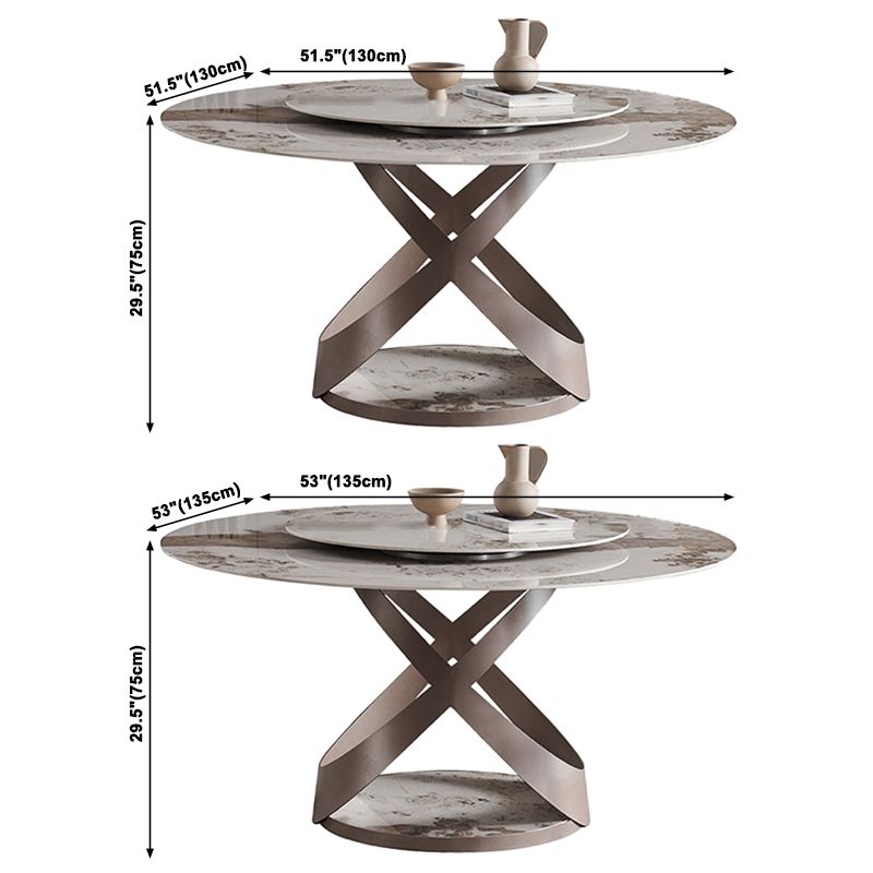 Rotatable Sintered Stone Dining Table Modern Round Table with Metal Pedestal