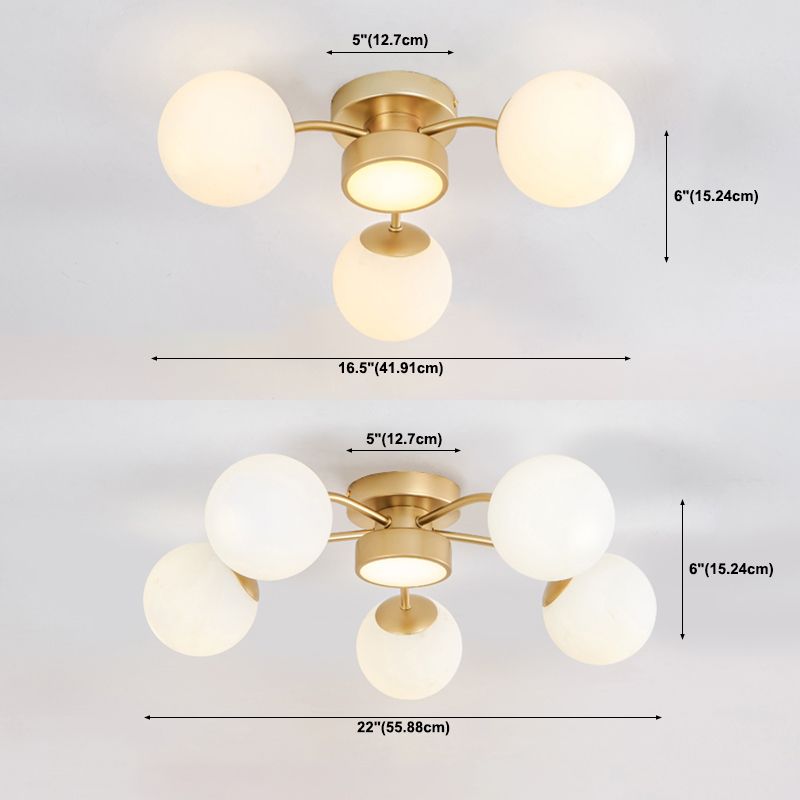 Modern Flush Light Fixtures Glass Sphere Flush Mount Lamp in Gold for Living Room