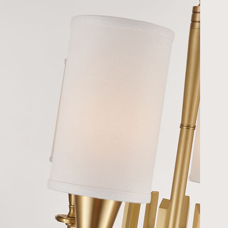Brass American Traditional Style Chandelier Cylindrical Fabric Shade Dining Room Lighting Fixture with 19.6" Adjustable Suspension Chain
