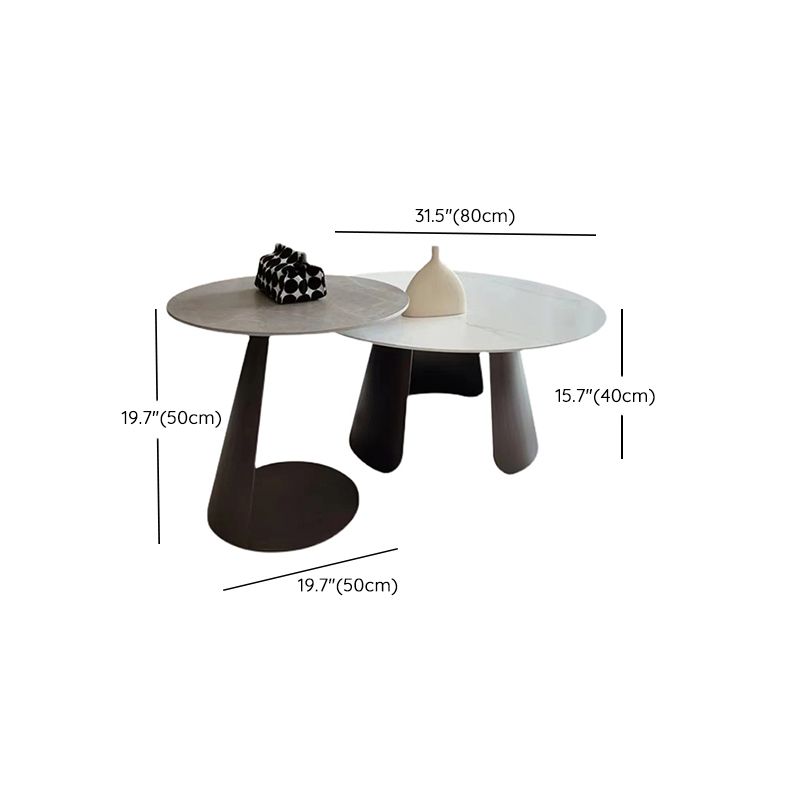 2-Piece Slate Round Coffee Table Set Modern White Simple Cocktail Table