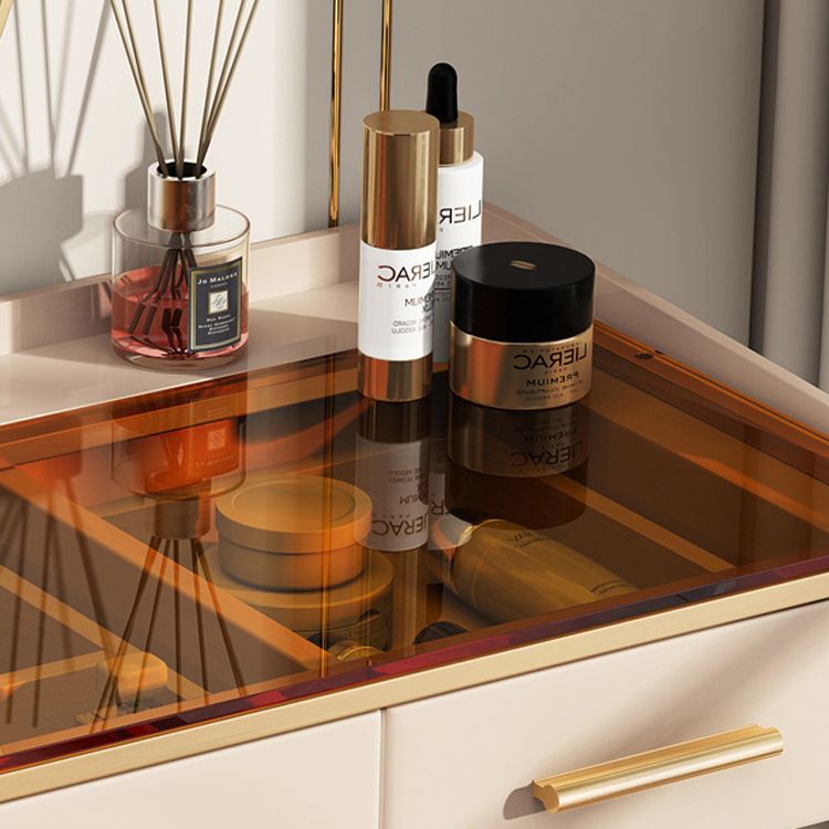 Glass Make-up 15.74" Wide White Vanity Makeup Vanity Desk Table with 3 Drawers