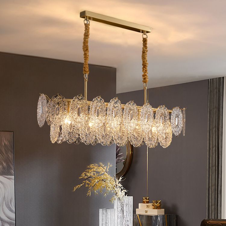 Ideas de iluminación de isla rectangular de estilo contemporáneo luces de isla de vidrio