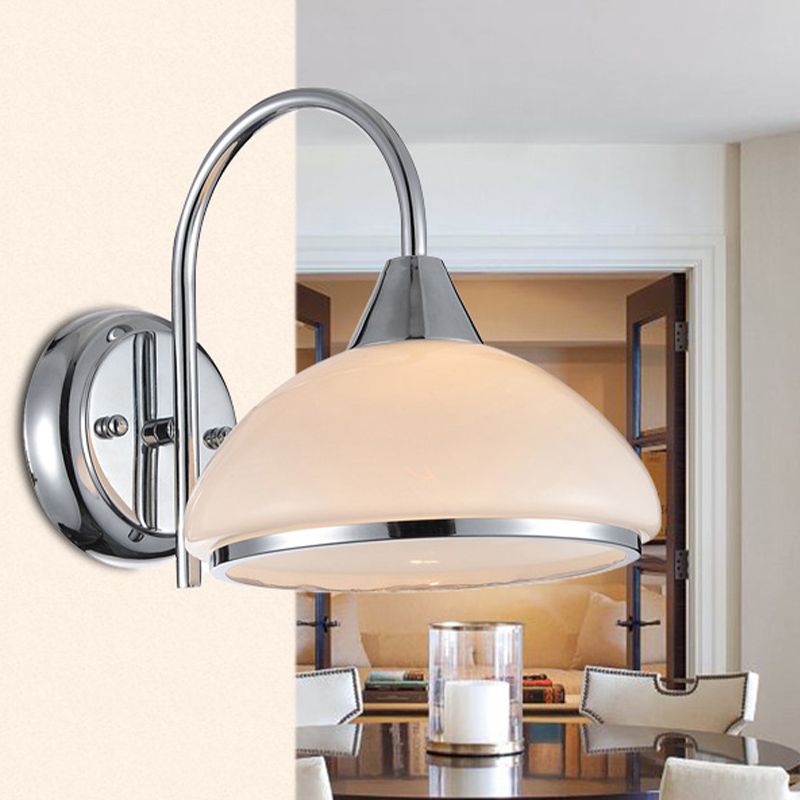 Bowl Shade Bedroom Wall Lighting Retro Frosted Glass 1-Head Nickle Wall Sconce Light