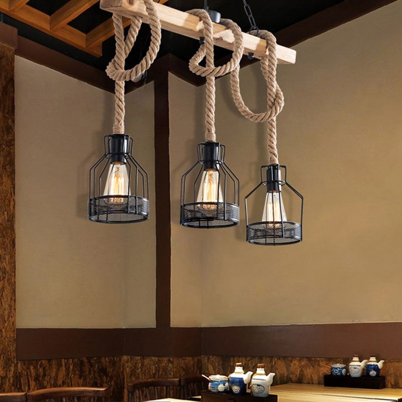 Industrial Style Hemp Rope Pendant Light Retro Hanging Light for Living Room