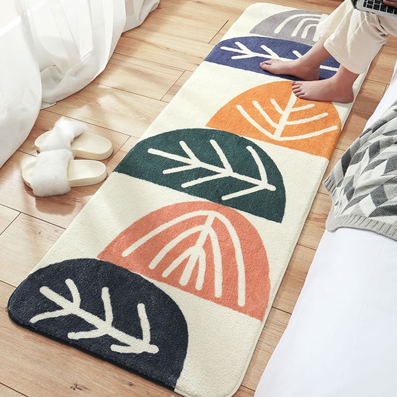Multi-Colored Plant Printed Rug Lamb Wool Nordic Area Carpet Non-Slip Backing Pet Friendly Indoor Rug for Bedroom