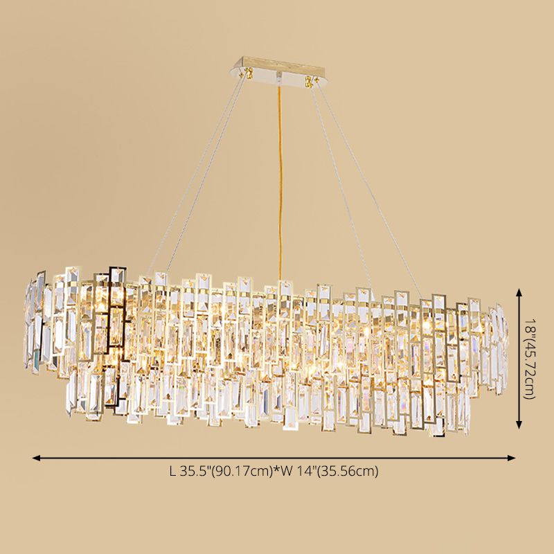Tiered Crystal Suspension Light Fixture Contemporary Gold Chandelier for Living Room