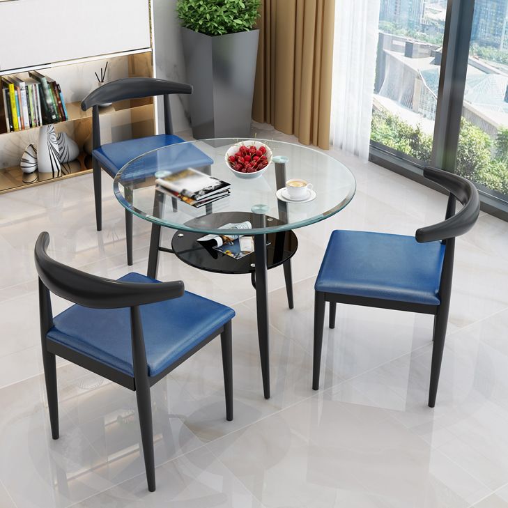 Moderne glazen eettafel 31.5 "Ronde eettafel met zwart frame voor huisgebruik