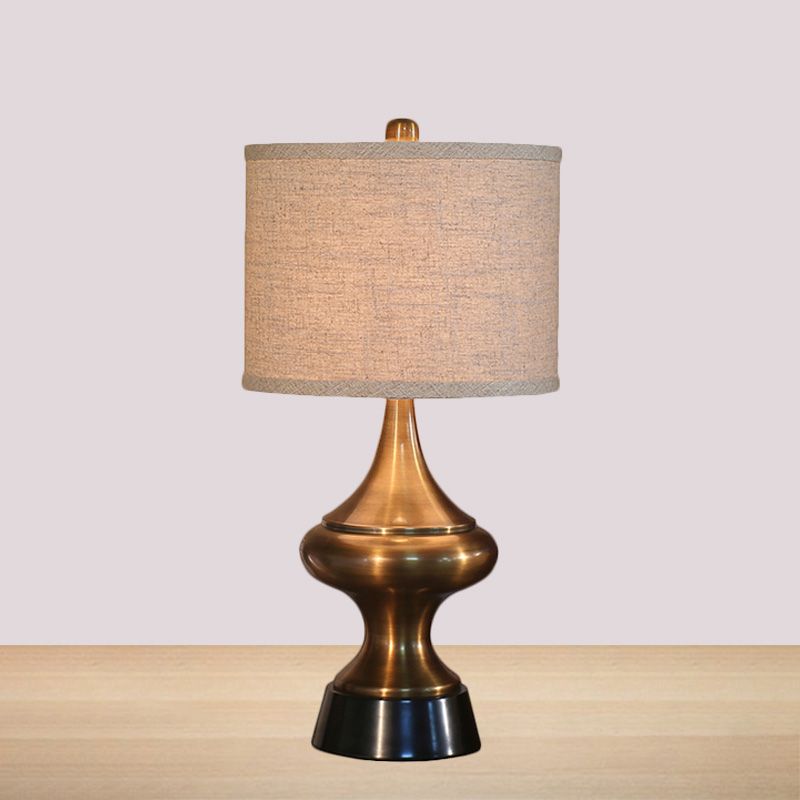 Bronze / nickel Drum en forme de bureau Lumière Vintage Style Fabric 1 Claie de nuit Light Room Night Lampe
