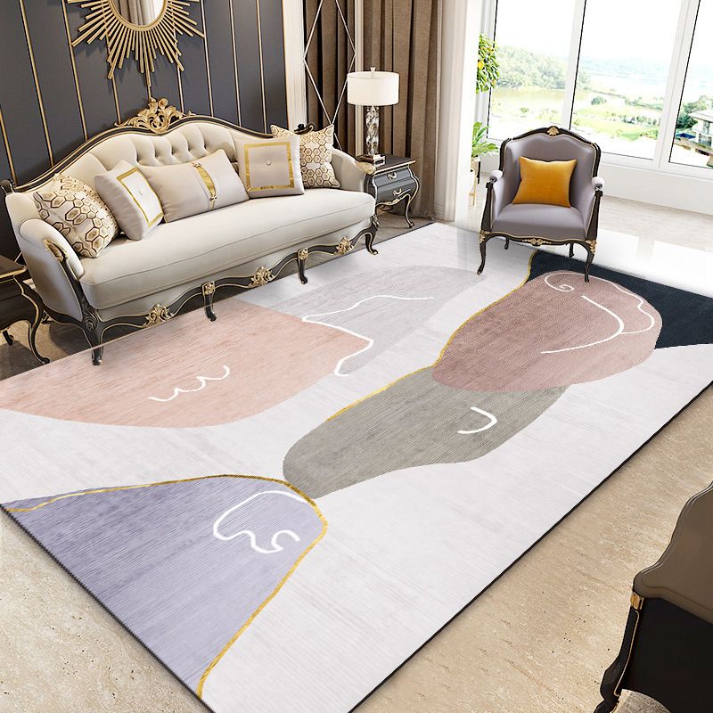 Beige Color Piece Rug Polyester Line Indoor Rug Non-Slip Backing Rug for living Room