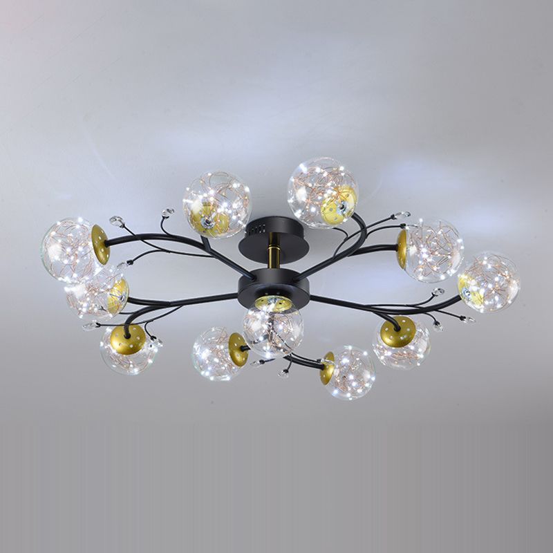 Forma de bola de vidrio al ras del techo de techo moderno múltiples luces de montaje al ras en negro