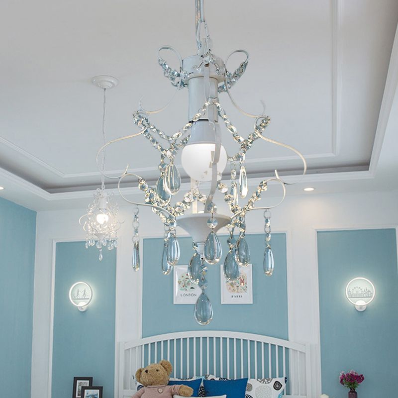 Piccole luci sospese per camera da letto, moderna illuminazione a sospensione bianca con catena regolabile da 31,5 "e decorazioni cristalline, H12.5" X D12 "