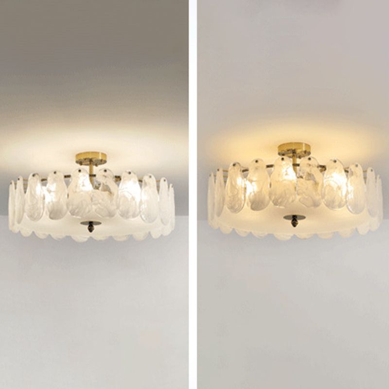 Semi Mount Lighting Vintage Drum Glass Semi Flush Light Fixture