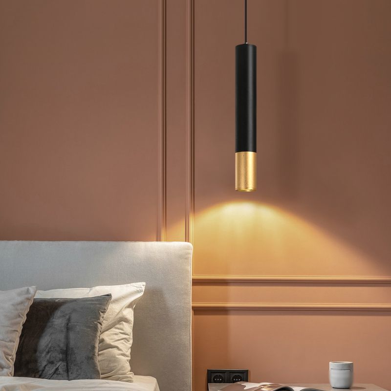 Forme du cylindre de style contemporain Pendant Light Metal 1 Lampe de suspension légère en noir
